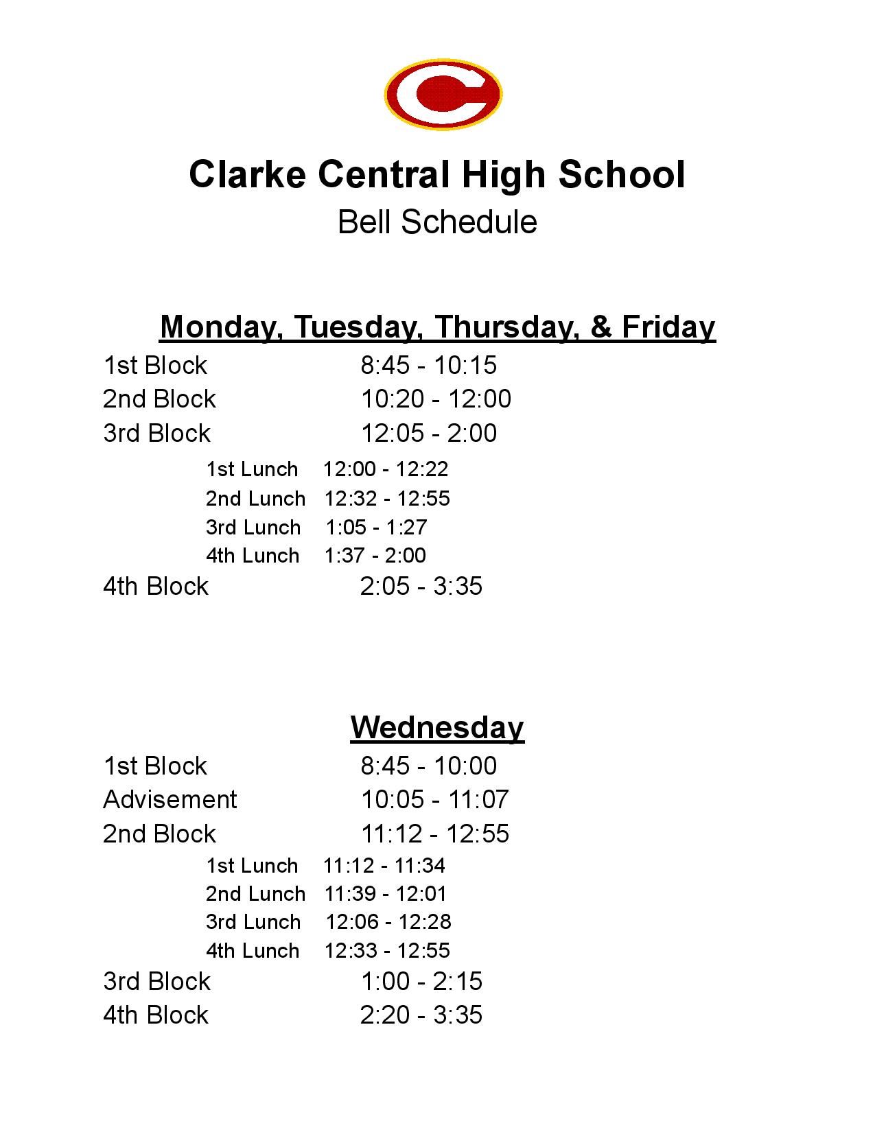 CCHS Bell Schedule